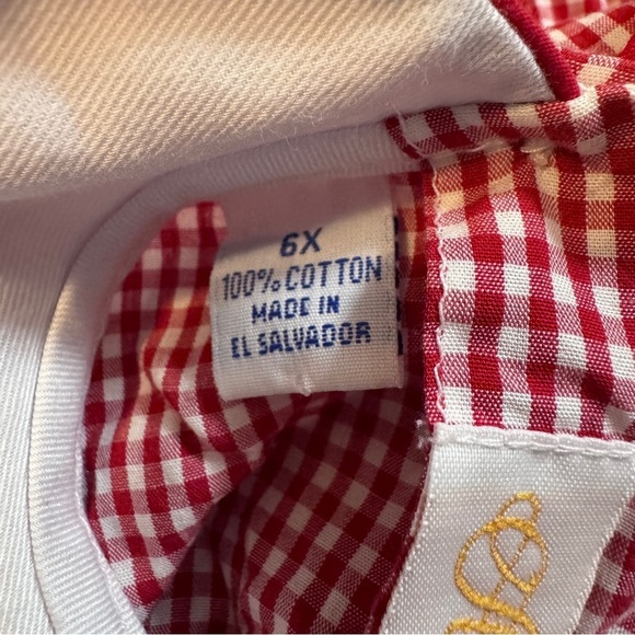 Anavini Hand Smocked Christmas Tree Girls Red Gingham Dress Peter Pan Collar - Picture 5 of 5